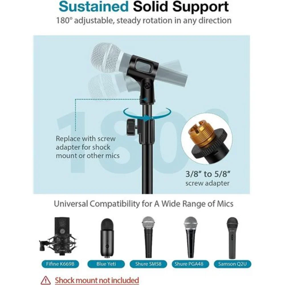 Desktop Microphone Stand, Upgraded Adjustable Table Mic Stand with Mic Clip